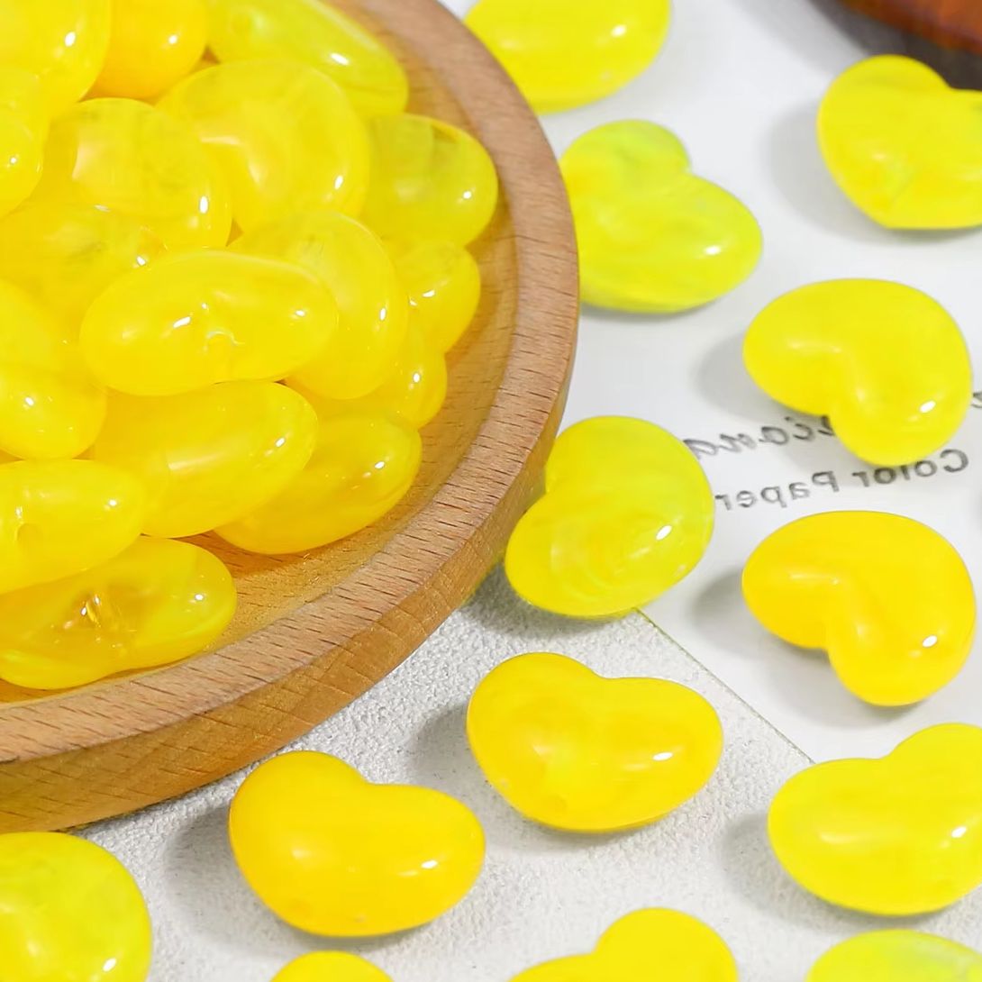 Vintage Collectible Marbles - 16x21mm Yellow Marbled Acrylic Heart Shape