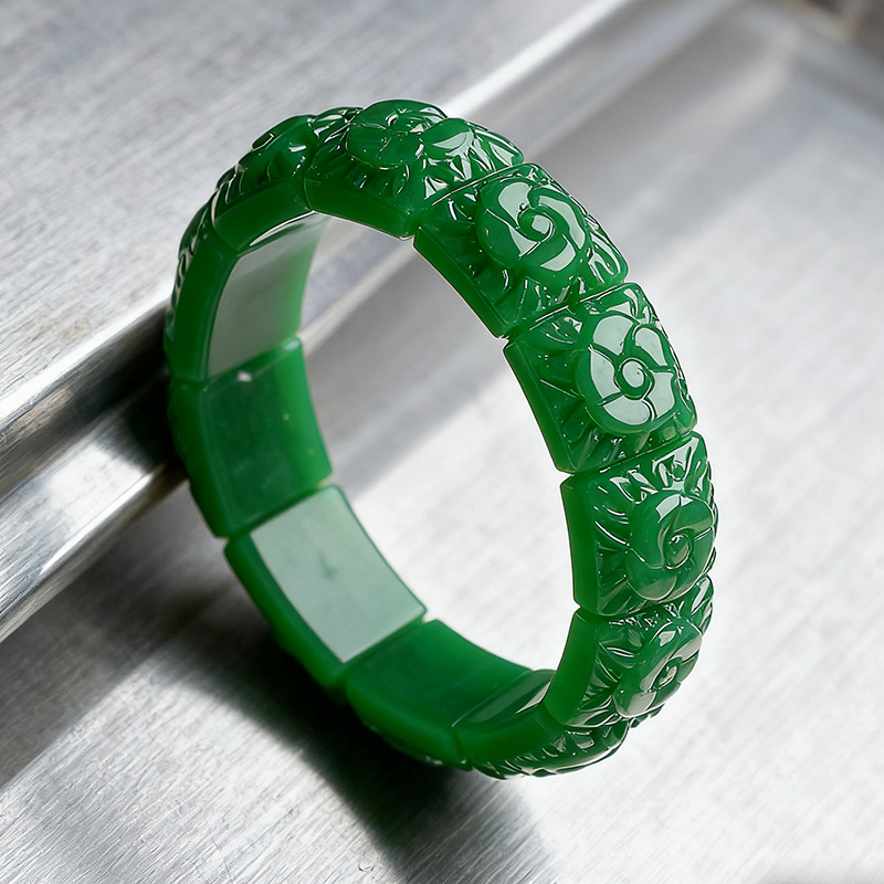Vintage Jewelry Collection - Real Jade Flower Bracelet Bangle Designer