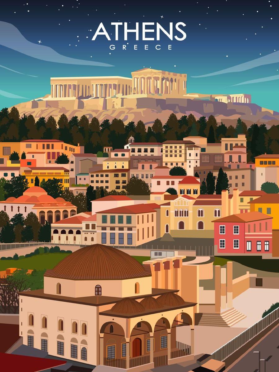 Vintage Athens Greece Travel P - Vintage Collectible Posters recension och pris